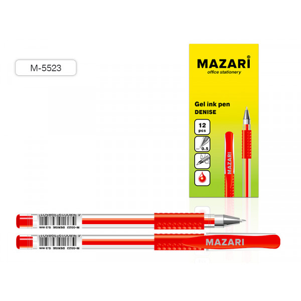 Ручка гелевая "Mazari Denise"  0,5мм  с резин. держ., красная 12/144 арт. M-5523-72