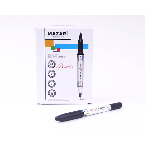 Маркер "Mazari Binatex" двусторонний для CD/DVD 0,5 мм черный 1/24  арт. M-5010
