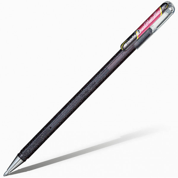 Ручка гелевая "Pentel Hybrid Dual Metallic" 1.0 мм, чернила "хамелеон", корп. черный+красный металлик арт. K110-DAX