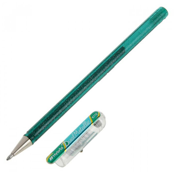 Ручка гелевая "Pentel Hybrid Dual Metallic" 1.0 мм, чернила "хамелеон", корп. зеленый+синий металлик арт. K110-DDX