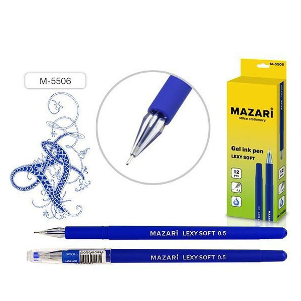 Ручка гелевая "Mazari Lexy Soft"  0,5мм игольч. стержень, синяя 1/12 арт. M-5506-70