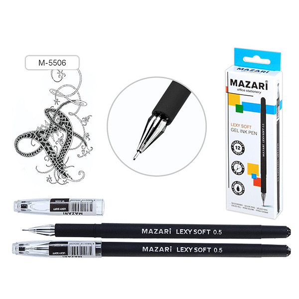 Ручка гелевая "Mazari Lexy Soft"  0,5мм игольч. стержень, черная 1/12 арт. M-5506-71