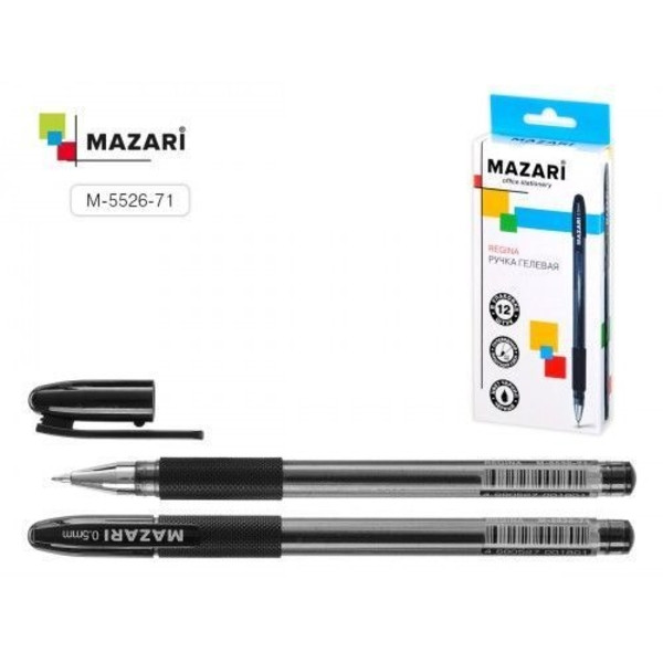 Ручка гелевая "Mazari Regina" 0.5мм с резин. держ., черная 12/144 арт. M-5526-71