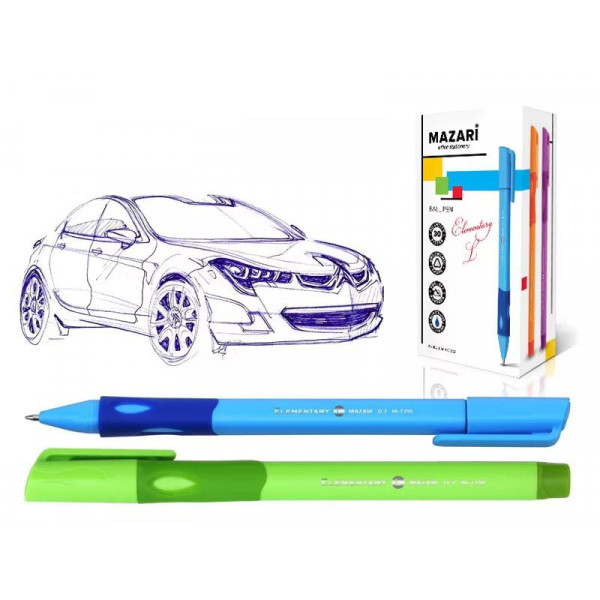 Ручка шарик "Mazari" 0.7 мм для левшей, синяя корпус плост. трехгран.1/30 арт. AT-1361L