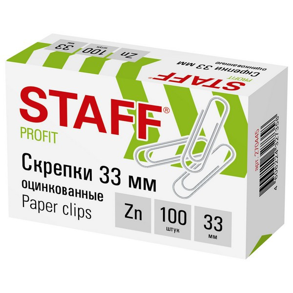 Скрепки 33мм 100шт. "STAFF" оцинк. 1/10 арт. 270445