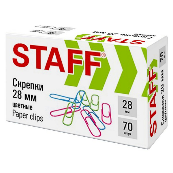 Скрепки 28мм 70шт. "STAFF" цветные арт. 271708