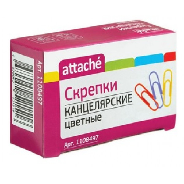Скрепки 33мм 100шт. "Attache" цвет. полимер. 1/10 арт. 1108497