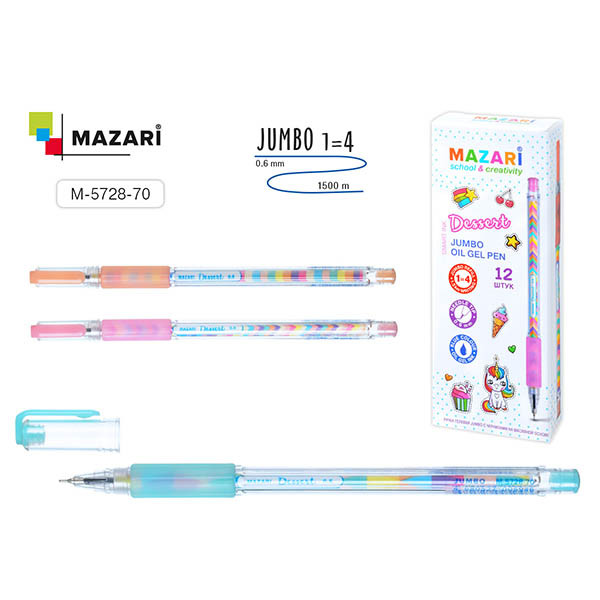 Ручка шарик "Mazari Dessert Smart ink" 0.6 мм игольч. на масл.основе, синяя 1/12 арт. M-5728-70