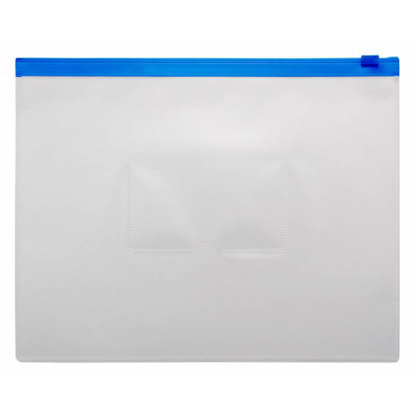 Папка на молнии А5 "Бюрократ" ZIP 0.15 мм пластик, с карманом под визитку, синяя BPM5A  (1/12/360) арт. BPM5ABLUE